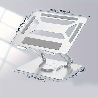 Rotating Laptop Stand with 360-Degree Swivel Base, Foldable Metal Riser in Silver or Black