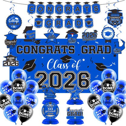 Party Decorations Class of 2026 Graduation Set with Backdrop, Banner, Swirls and Table Pieces in Five Colors