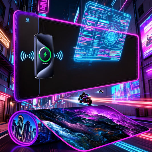 Wireless Charging RGB Mouse Pad Large LED Gaming Desk Mat – Multiple Color Switching, Anti-Slip Wear-Resistant Surface, USB Powered for PC, Keyboard & Gaming Setup | Qi Compatible | 10 Accessories Included