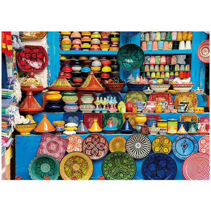 Adult Jigsaw Puzzle Three-Pack with Three 1000-Piece Designs: Sunset Lighthouse, Bird Crochet and Moroccan Pottery