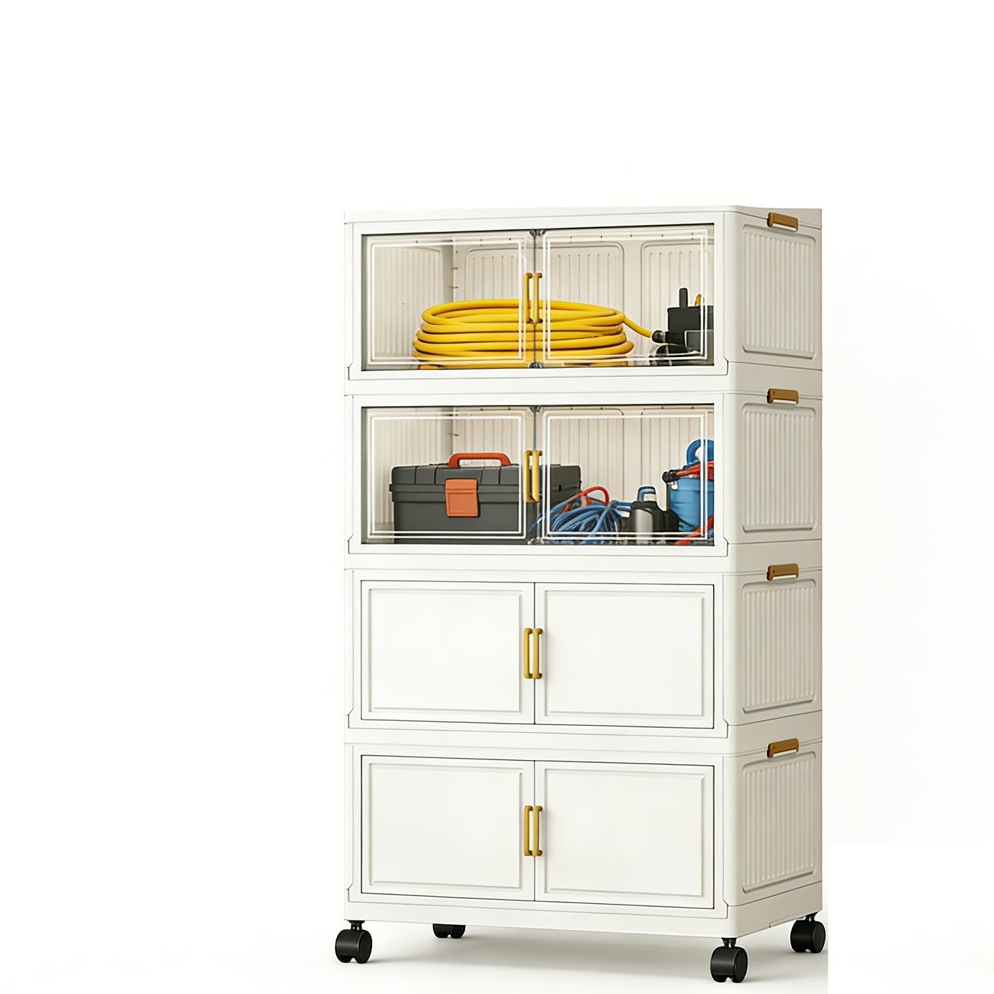 Modular Outdoor Storage Cabinet Rack with Casters, 4- or 5-Tier Sets and Dual-Tone or Clear Doors