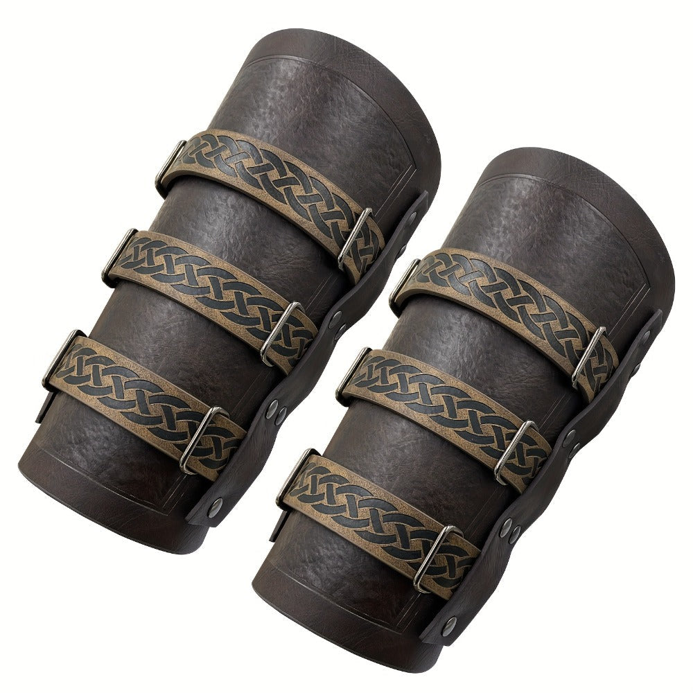 Costume Accessories Faux Leather Bracers in Brown or Black with Single-Piece and Two-Piece Options