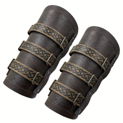 Costume Accessories Faux Leather Bracers in Brown or Black with Single-Piece and Two-Piece Options
