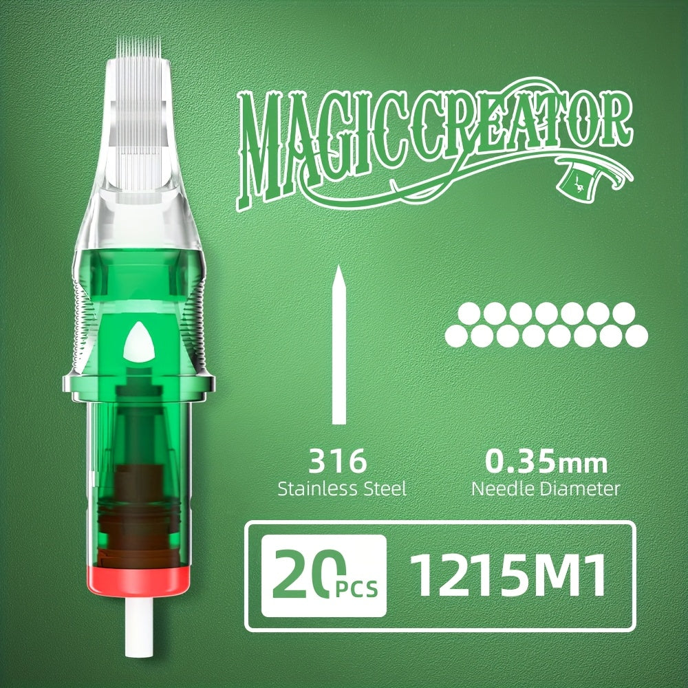 Disposable Tattoo Needles 20pcs Mixed Set RL RS M1 C-M — Multi-Gauge High Transparency Cartridge, Lasting Sharpness, Ample Ink Capacity, for Professional Artists & Beginners