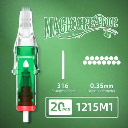Disposable Tattoo Needles 20pcs Mixed Set RL RS M1 C-M — Multi-Gauge High Transparency Cartridge, Lasting Sharpness, Ample Ink Capacity, for Professional Artists & Beginners
