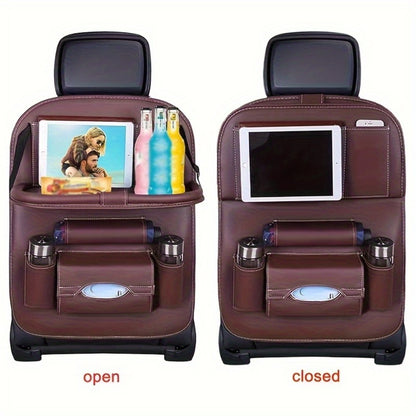 Two-Pack Seatback Car Organizer with Fold-Down Tray, Cup Pockets, Tissue Opening and Umbrella Storage