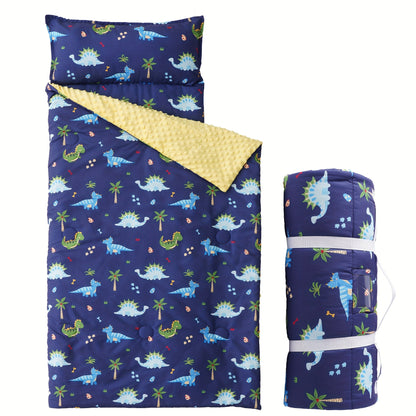 Kids Nap Mat Roll-Up Sleeping Mat for Daycare & Travel - 100% Polyester, Machine Washable, Fun Prints