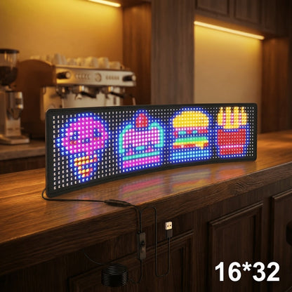 Programmable LED Sign Flexible Matrix Panel – App & USB Control, RGB Multicolor, Music Sync, Text & Animation Display for Indoor Shop, Party & Event Decoration (16×32 to 16×192)