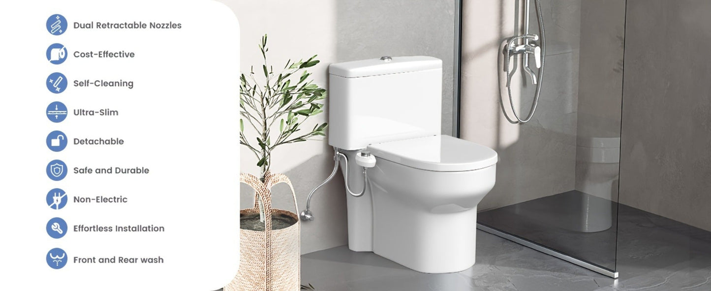 Ultra-Slim Non-Electric Bidet Attachment with Dual Retractable Nozzles and Seven Model Options