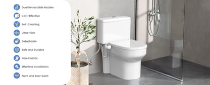 Ultra-Slim Non-Electric Bidet Attachment with Dual Retractable Nozzles and Seven Model Options