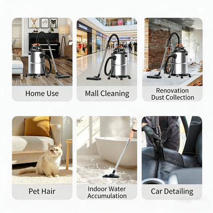 Wet Dry Vacuum Cleaner High-Power Bucket Type 5.28 to 6.6 Gallon Super Suction for Car and Home Dual-Use Cartridge Filter 40dB Quiet Motor Large Capacity Upgraded Deluxe Edition with Accessories