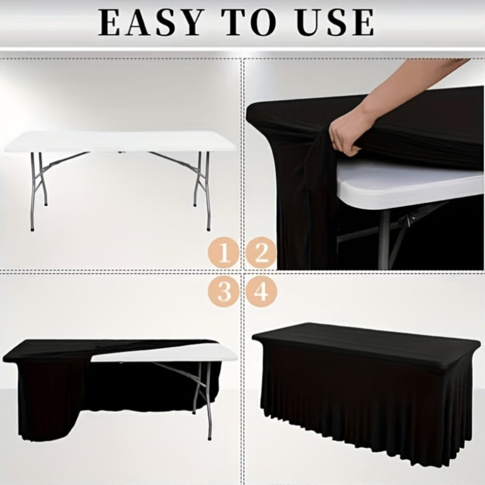 Tablecloth with Skirt for Rectangular Tables, Anti-Wrinkle Table Cover in Black, White & Red, Elegant Table Skirt for Wedding