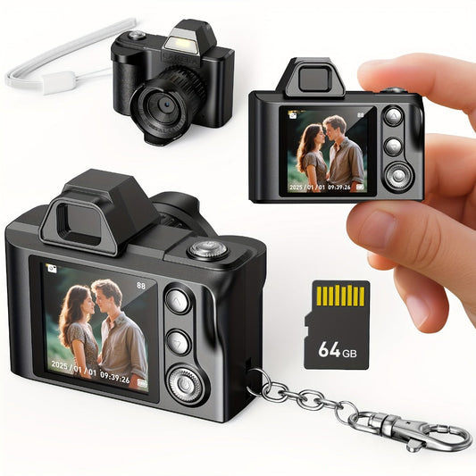 Mini Pocket Camera Retro Vintage Thumb Size with LED Flash, Multiple Filters & 64GB Memory Card – USB Rechargeable Keychain Digital Camera for Kids, Teens & Creative Photography Gifts