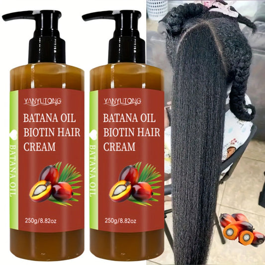 Batana Oil Hair Cream 2 Pack 250g Each — Biotin Deep Care Anti-Frizz Smoothing Cream, Increases Gloss Prevents Breakage Split Ends, Moisturizing Treatment for Dry Damaged Hair