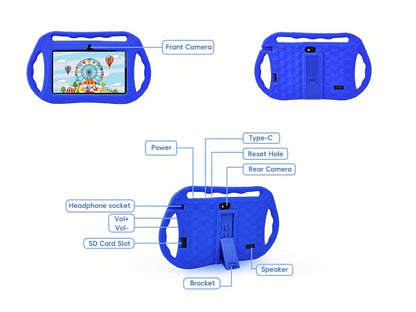 Kids Tablet 7 Inch Android 2GB RAM 32GB, IPS Display, WiFi, Parental Controls & Educational Games – Learning Tablet for Young Children, Birthday Gift, Pink / Dark Blue