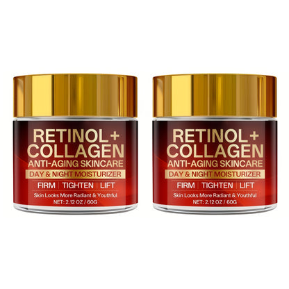 Two-Jar Day and Night Face Moisturizer Set with Retinol + Collagen Package Label and 60 g Jars