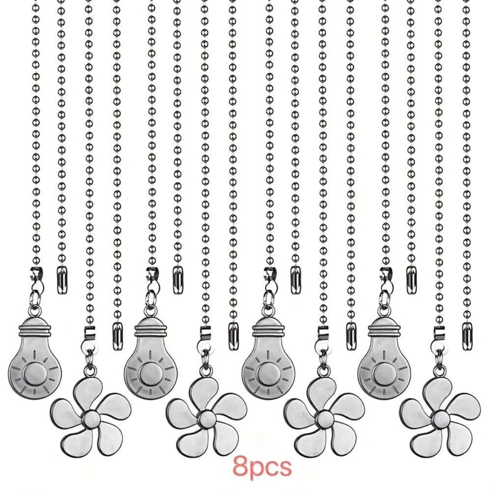 Eight-Piece Ceiling Fan Pull Chain Extension Set with Leaf and Bulb Pendants in Five Finish Options