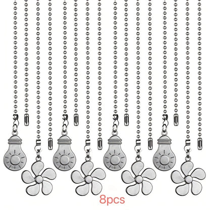 Eight-Piece Ceiling Fan Pull Chain Extension Set with Leaf and Bulb Pendants in Five Finish Options