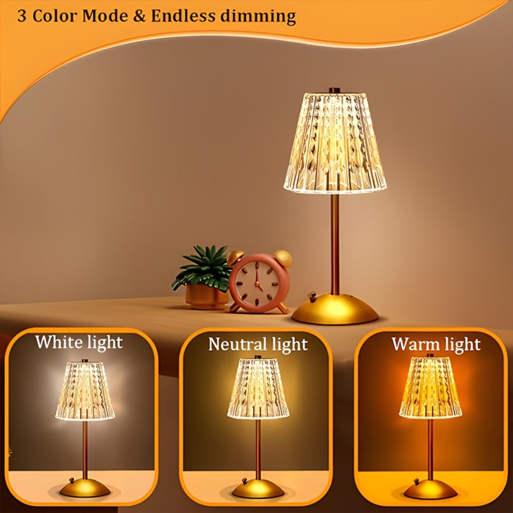 Crystal Atmosphere Lamp Portable – 3-Color Adjustable Touch LED Table Light with Retro Golden Design for Home, Dining Table & Restaurant Ambiance (Starlight / Pumpkin / Trumpet)