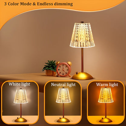 Crystal Atmosphere Lamp Portable – 3-Color Adjustable Touch LED Table Light with Retro Golden Design for Home, Dining Table & Restaurant Ambiance (Starlight / Pumpkin / Trumpet)