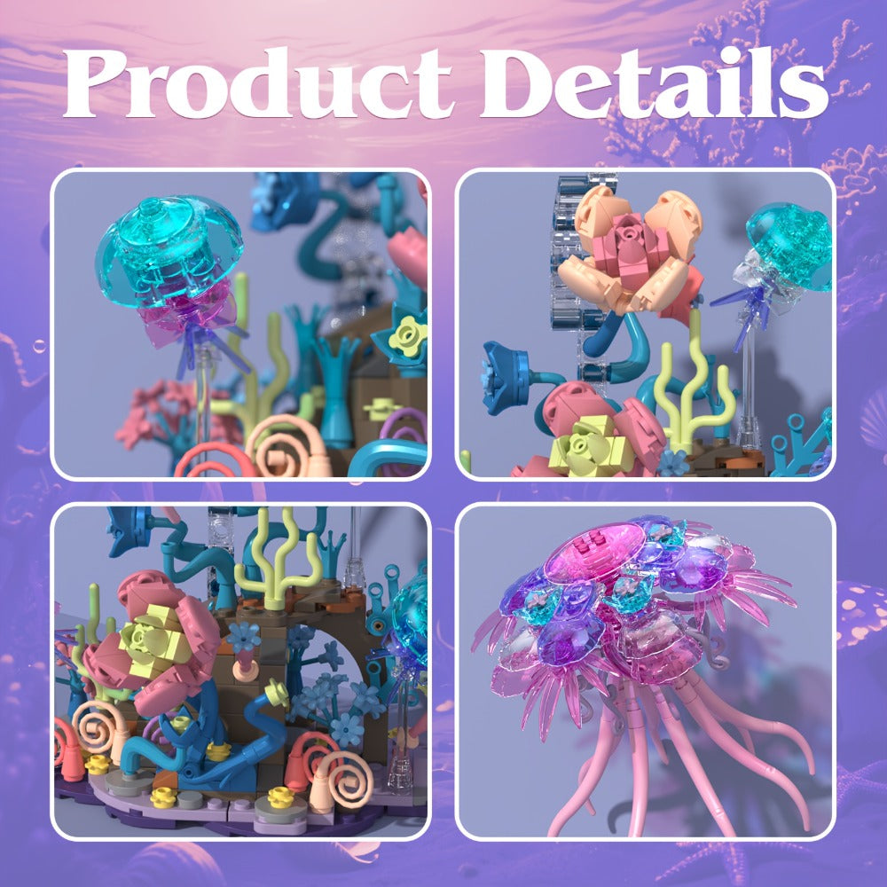 Jellyfish Building Block Model 526pcs – DIY Ocean Brick Assembly Kit for Adults & Teens, Aesthetic Desk Shelf Decor Display, Unique Creative Gift for Valentine's Day Birthday Christmas Halloween