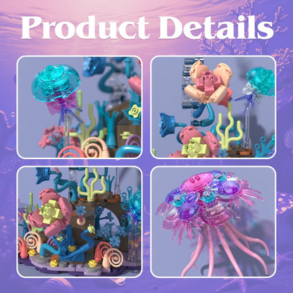 Jellyfish Building Block Model 526pcs – DIY Ocean Brick Assembly Kit for Adults & Teens, Aesthetic Desk Shelf Decor Display, Unique Creative Gift for Valentine's Day Birthday Christmas Halloween