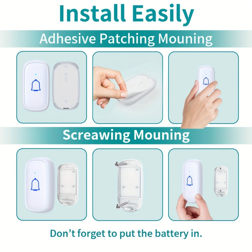 Long Range Doorbell Kit 1000ft - 115dB Loud Wireless Chime, 56 Melodies, 7 Volume Levels, Mute Mode, Battery Operated, 1 Button + 2 Plug-In Receivers, for Home Office Garage Elderly