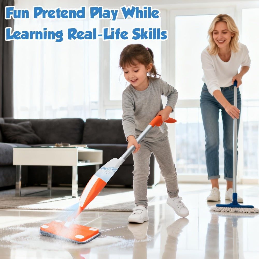 Children's Spray Mop Cleaning Toy Set with Water Sprayer & Washable Pad – Real Work Pretend Play Housekeeping Kit for Toddlers Girls Boys Ages 3 4 5 6 7 | Best Christmas Birthday Gift