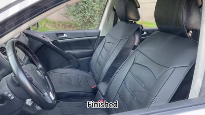 Car Seat Covers Full Set 5-Seat – Faux Leather Waterproof, Airbag Compatible, Front Storage Bag, Universal Fit Sedan SUV Truck Van, Luxury Brown / Pink / Black Pink