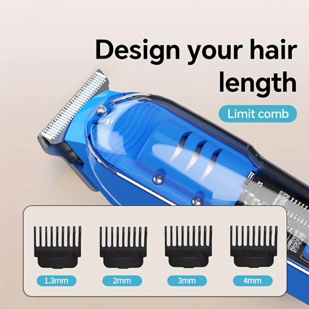 Hair Clipper Transparent-Shell Cordless Trimmer with LED Battery Display, USB Charging and Five Colors