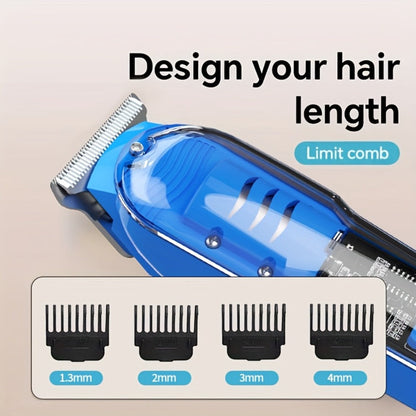 Hair Clipper Transparent-Shell Cordless Trimmer with LED Battery Display, USB Charging and Five Colors