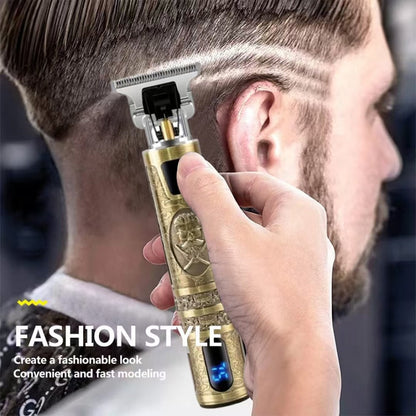 Hair Clipper Vintage T-Blade Cordless Trimmer with LCD Power Display and Dragon or Buddha Designs