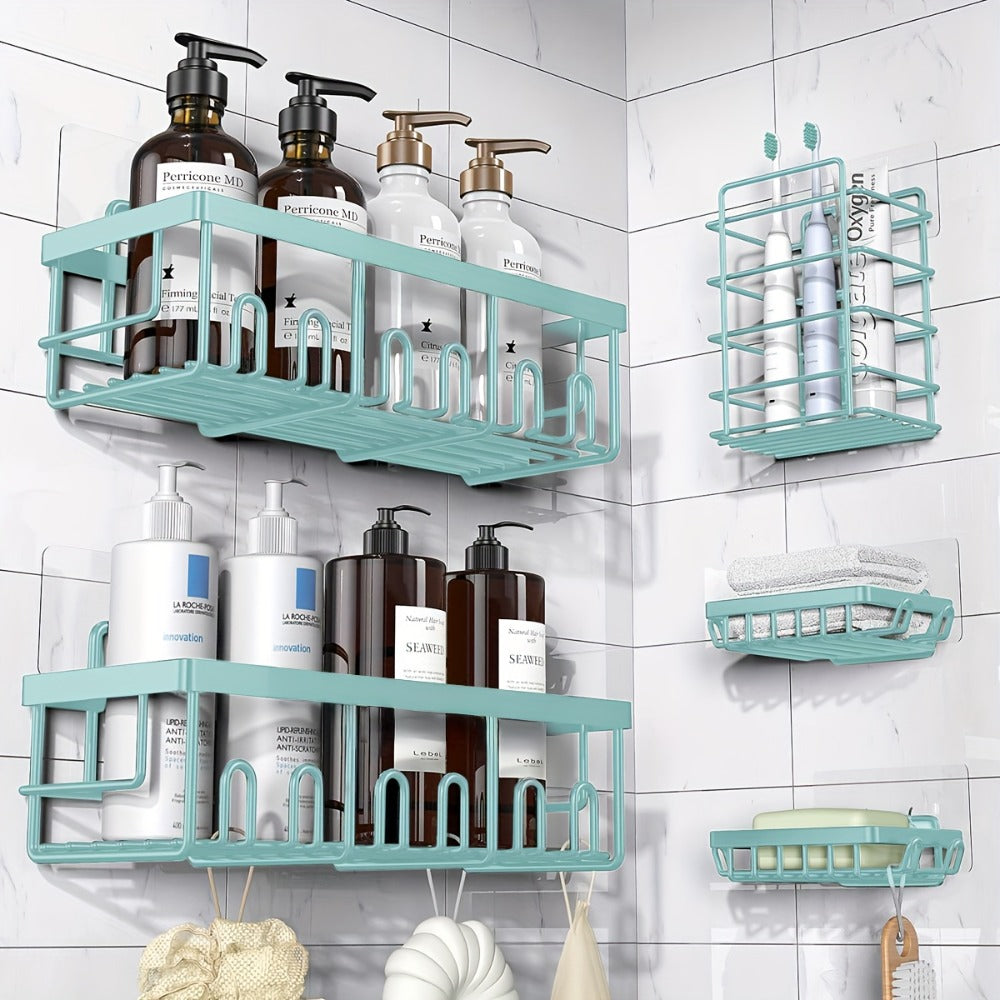 Five-Piece Shower Caddy Organizer Set with Soap Holder in Ten Exact Checkout Colors for Home and Everyday Use
