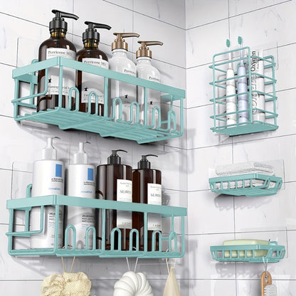 Five-Piece Shower Caddy Organizer Set with Soap Holder in Ten Exact Checkout Colors for Home and Everyday Use