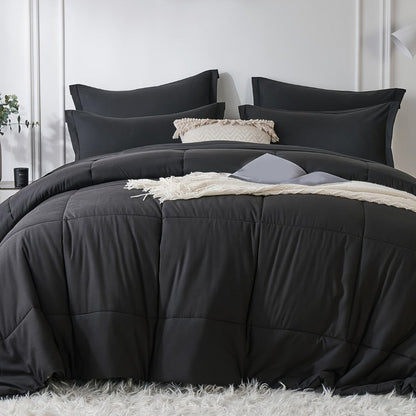 Comforter Set Soft Breathable Microfiber Bed in a Bag with Fitted Sheet Flat Sheet Pillowcases & Shams – All Season Fluffy Checkered Bedding Set Twin Full Queen King
