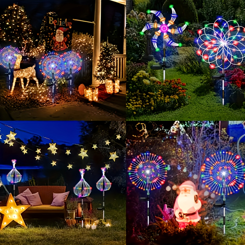 Solar Fireworks Lights 480 LED 8-Pack, IPX4 Waterproof 8 Modes