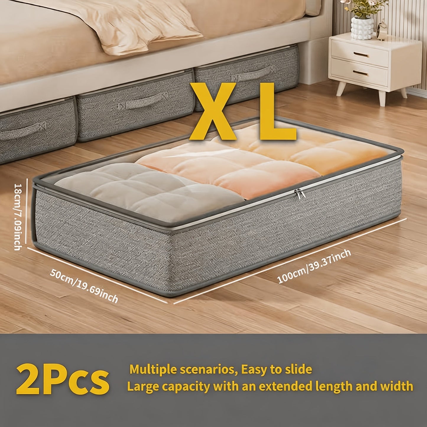 Under-Bed Storage Box Set in 1, 2, 3 or 5 Pieces with Handles, Clear Top and 100 x 50 x 18 cm Size