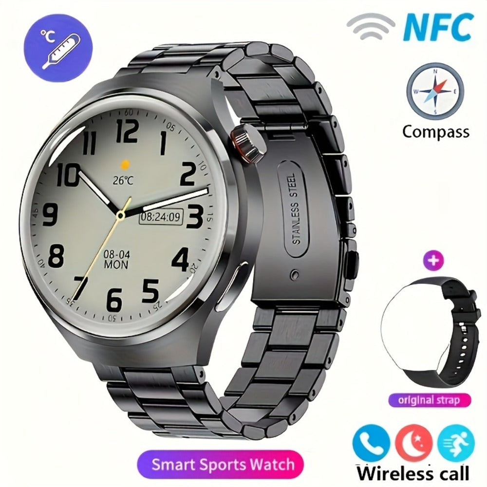 Smart Watch 360x360 Round Display with GPS, NFC, Wireless Calling and Five Strap Options for Men