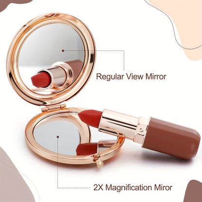 16-Piece Rose-Gold Rhinestone Compact Mirror Set with Engraved Messages and 2X Magnifying View