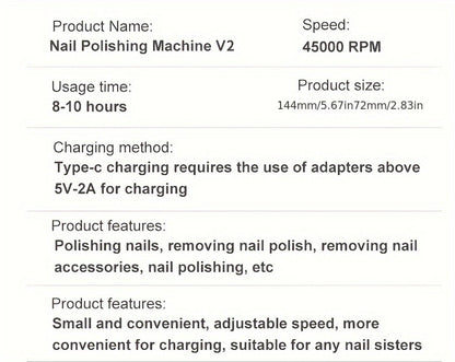 Electric Nail Drill 45000 RPM Cordless Kit with Power Display, Adjustable Speed and Three Colors