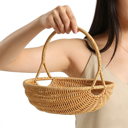 Wicker Storage Basket with Handle - Handwoven Rattan Organizer Bin, Multipurpose Farmhouse Basket for Kitchen Pantry Bathroom Shelf Home Decor