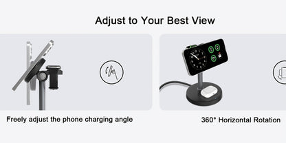 3-in-1 Wireless Charging Station 6 Colors Fast Qi Charger for iPhone 17/16/15/14/13/12, Apple Watch Ultra/Series 11/10/9/SE & AirPods 4/3/2 Pro – Anti-Slip Foreign Object Detection | Pink White Black Purple Green Blue