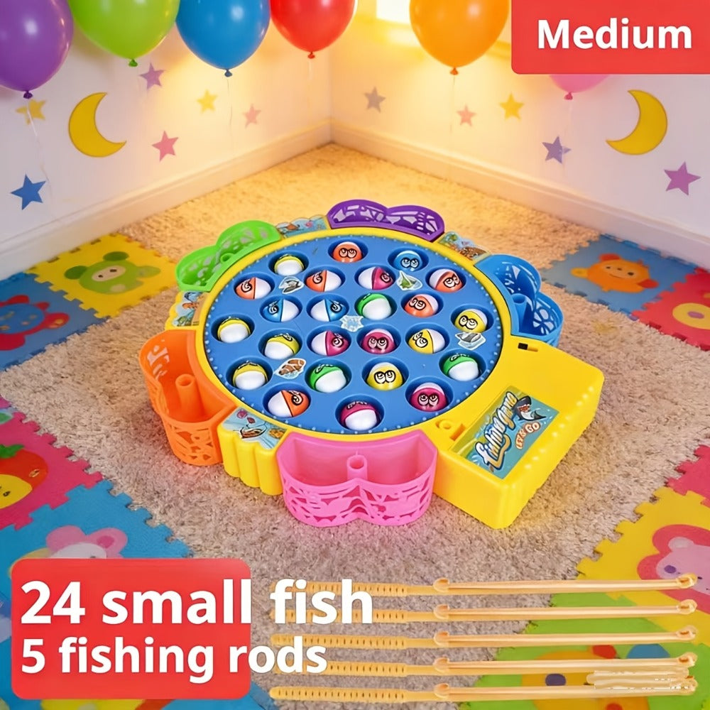 Electric Musical Fishing Game Toy for Kids – Rotating Fishing Board with Colorful Fish, Lights & Music, Interactive Family Game & Educational Learning Toy for Boys & Girls Ages 3+, Fun Birthday Gift