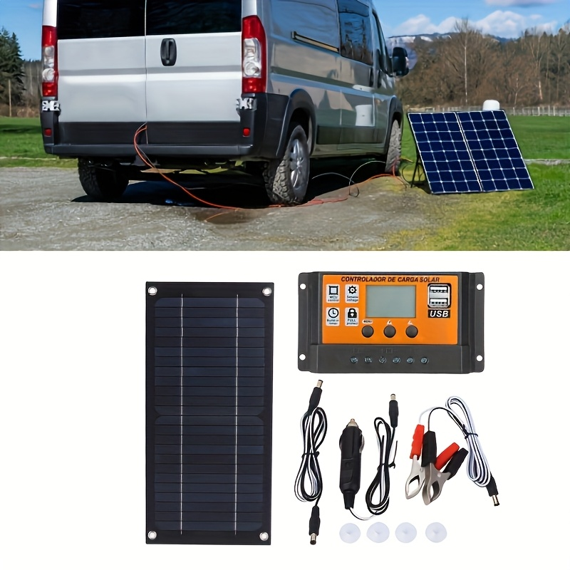 Solar Panel Kit Monocrystalline High Efficiency with 100A Charge Controller Extension Cable Battery Clip Complete Off-Grid System for RV Outdoor Camping Van Boat Home Power