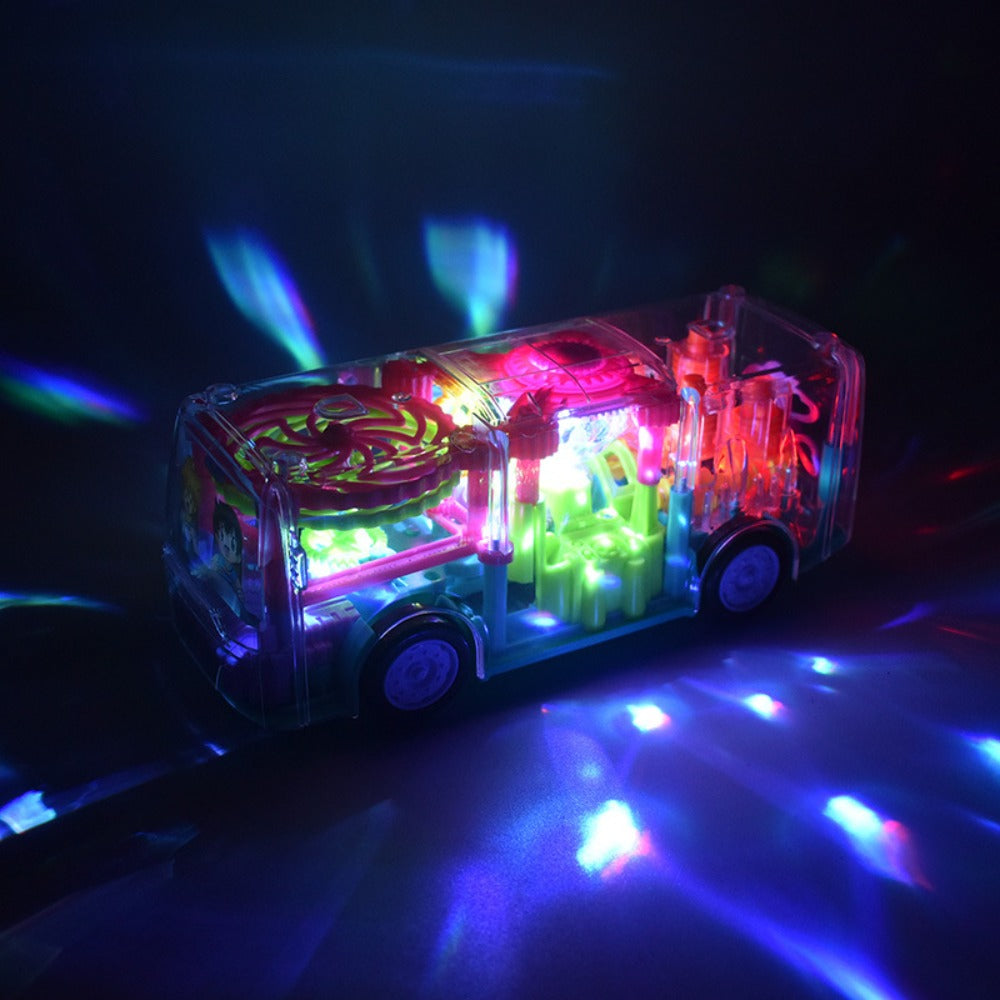 LED Light Up Transparent School Bus Toy with Colorful Flashing Lights – Toddler Toy for Boys & Girls Ages 2+, Birthday Christmas Holiday Gift (Green / Red)