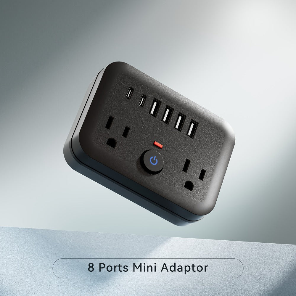 Surge Protector Power Strip 8-in-1 Mini Wall Adapter with 2 AC Outlets, 4 USB-A, 2 USB-C and One or Two-Pack Options
