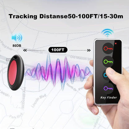 RF Key Finder 4 Receivers No App Required – Wireless Item Locator 131ft Range with LED Flashlight, Easy for Seniors, Find Keys Phones Wallets TV Remotes, Batteries Included
