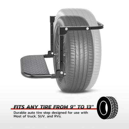 Folding Tire Step Heavy Duty 330 lbs Adjustable Universal Truck SUV RV – Fits 9–13" Tires 4 Height & Width Positions Slip-Resistant Rooftop Access