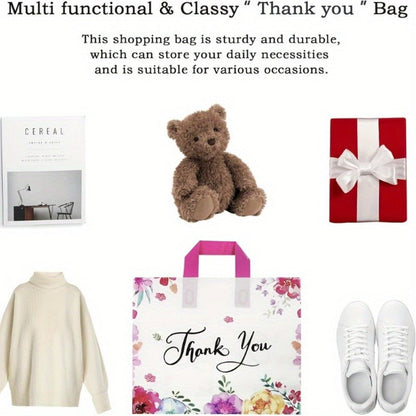 Fifty-Piece Floral Thank You Gift Bag Set with Soft Loop Handles and Printed Front and Back Panels