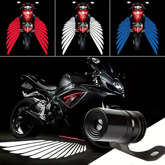 LED Angel Wing Motorcycle Projection Light Ground Shadow Decorative Atmosphere Light for Motorcycles Scooters Night Riding Visibility, 36V Universal Fit, White Blue Red Options with Mounting Kit